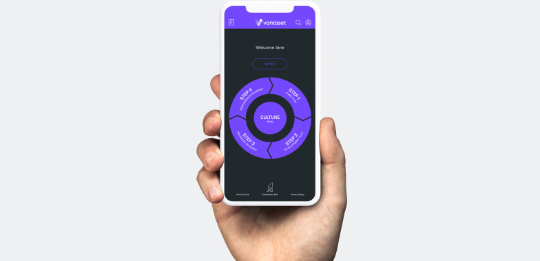 Vantaset app on mobile device held in hand